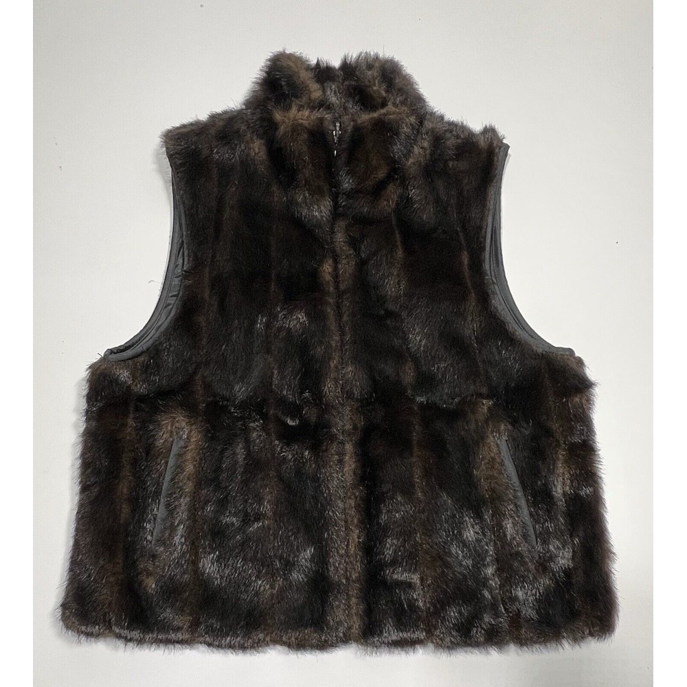 East5th Women's Faux Fur‎ Vest Reversible Brown/Black Size M